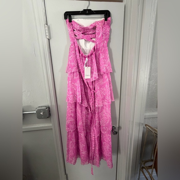 Strapless Amanda Uprichard Pink Tiered Maxi Dress (wedding guest) - Picture 9 of 11